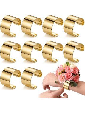 Elegant Gold Corsage Wristlet Bracelet Set - 10 Pcs, 1.6" Cuff for Women